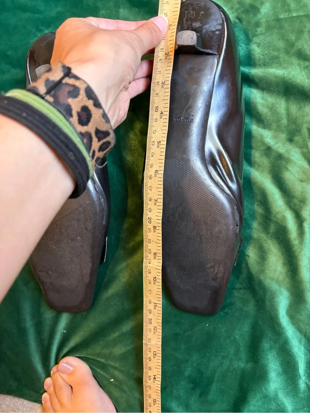 Vintage Prada Black Leather Square-Toe Kitten Heels Needs Resole Before Wear